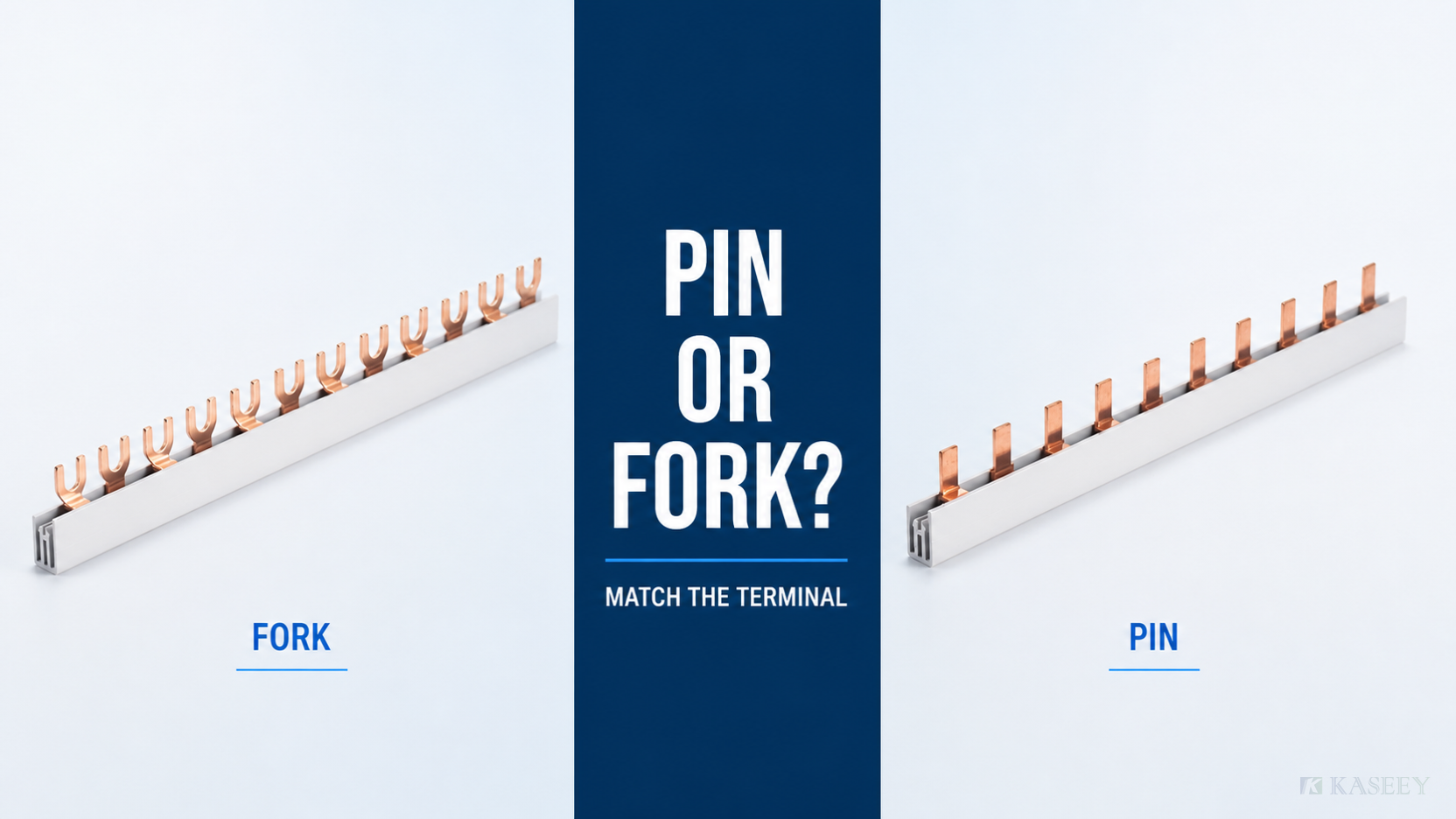 Pin type and fork type KASEEY comb busbars compared by terminal interface and compatibility