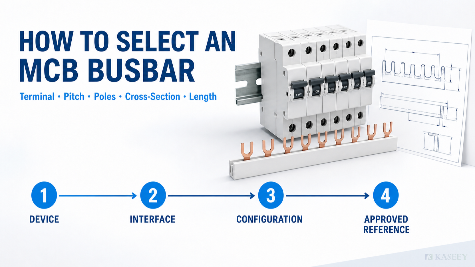 MCB busbar selection route from device and terminal interface to an approved repeat-order reference