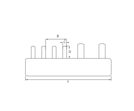 KASEEY Pin type 1P+N P-2L plus 2LN to 4LN busbars dimension drawing showing B, C, D and F dimensions