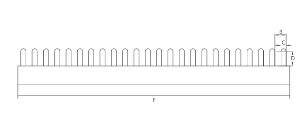 KASEEY Pin type 3L+3N busbars dimension drawing showing B, C, D and F dimensions