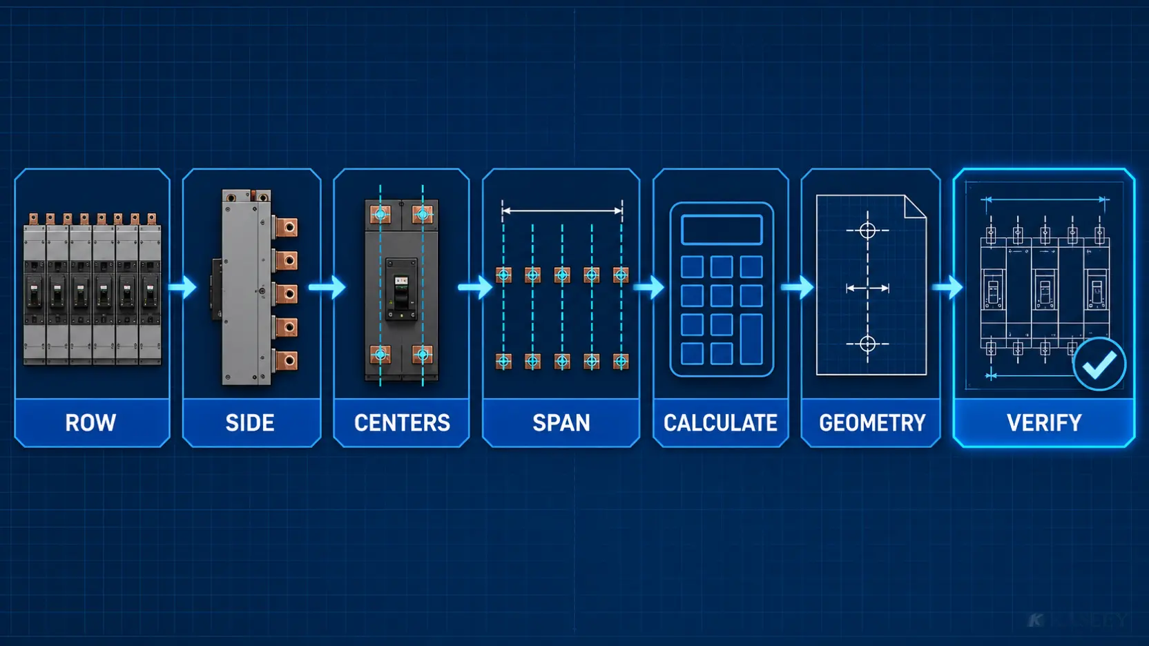 Seven-stage process for creating a controlled MCB busbar pitch measurement record