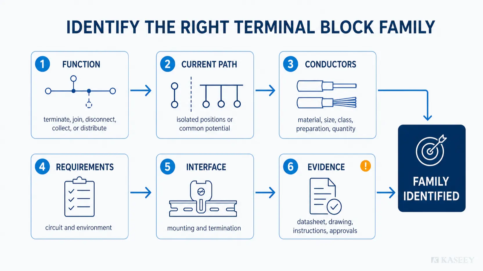 Six-step route for identifying the right terminal block family