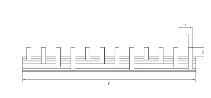 KASEEY C45 pin type 4-phase busbar dimension drawing showing B, C, D and F dimensions