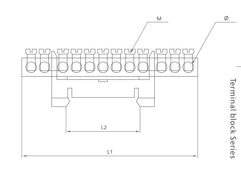 KASEEY Brass Terminal block T006 dimension drawing showing L1, L2, M and diameter dimensions
