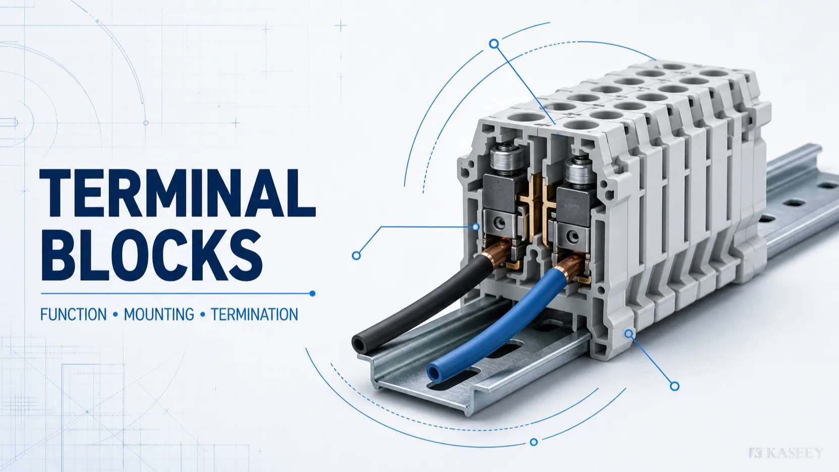 Terminal blocks organized by function, mounting and termination