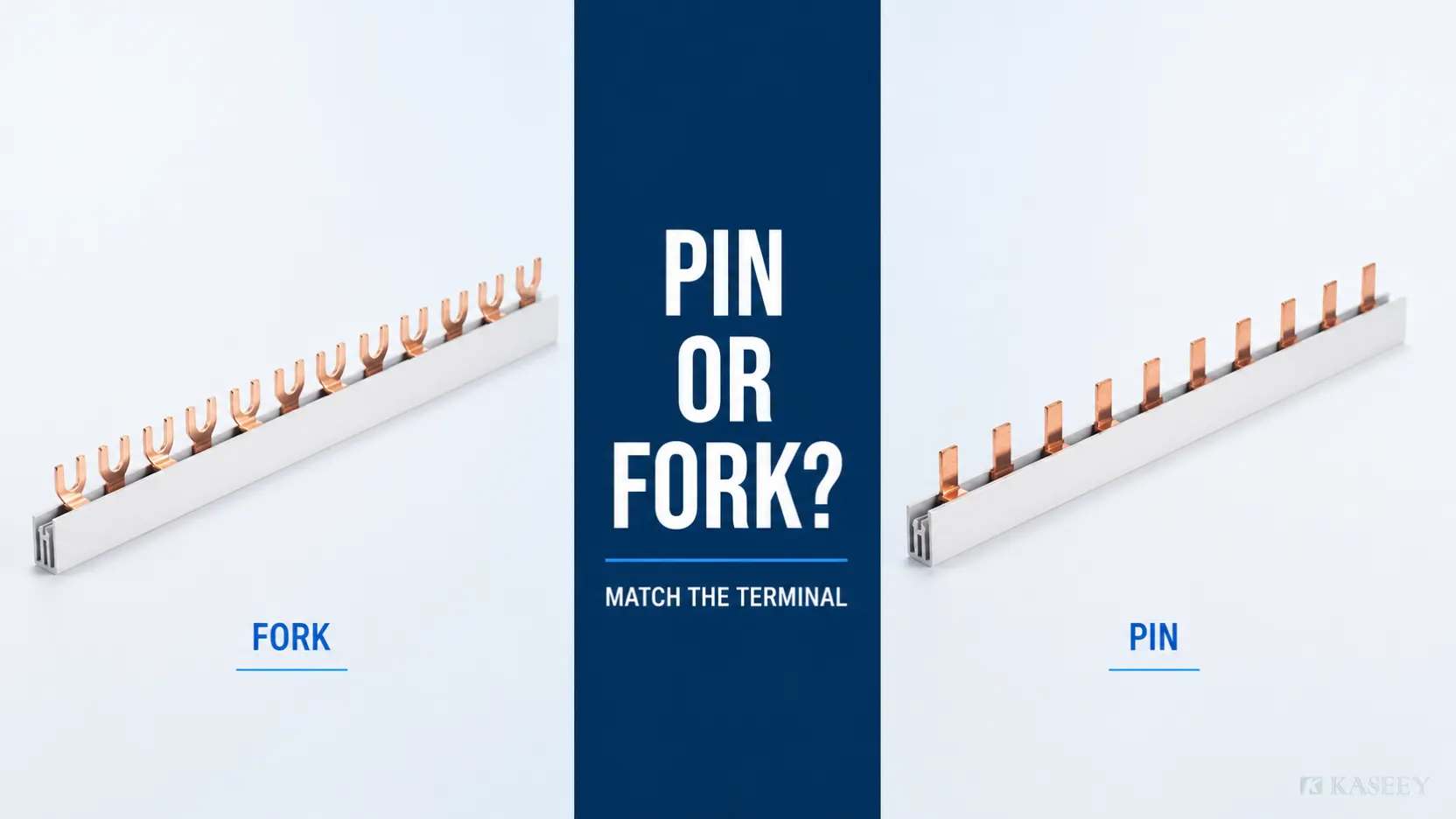 Pin type and fork type KASEEY comb busbars compared by terminal interface and compatibility