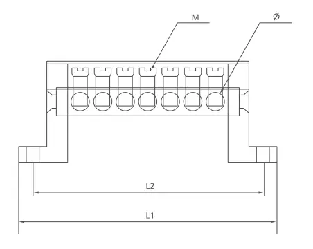 KASEEY Brass Terminal block T008 dimension drawing showing L1, L2, M and diameter dimensions