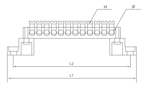KASEEY Brass Terminal block T002 dimension drawing showing L1, L2, M and diameter dimensions