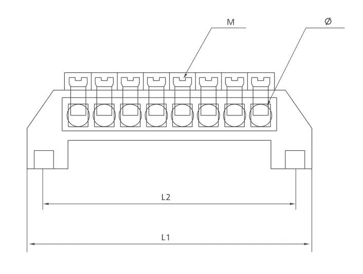 KASEEY Brass Terminal block T004 dimension drawing showing L1, L2, M and diameter dimensions