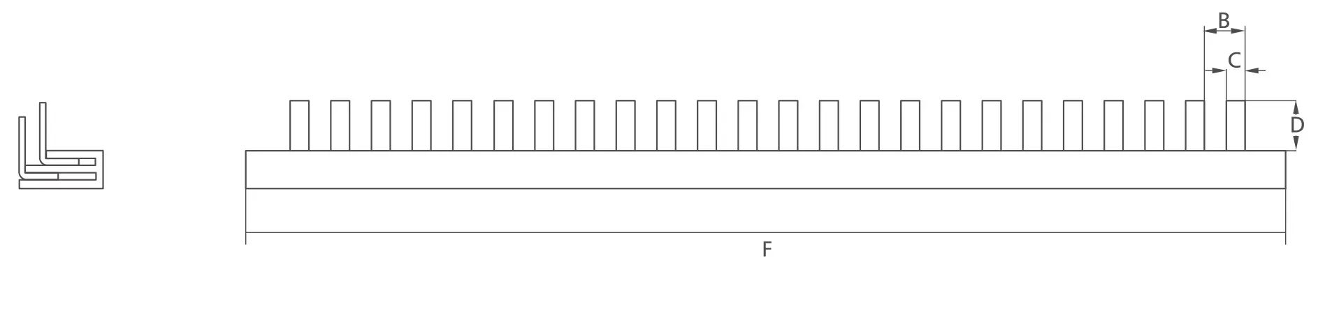 KASEEY DPN pin type 1P+N busbar dimension drawing showing B, C, D and F dimensions