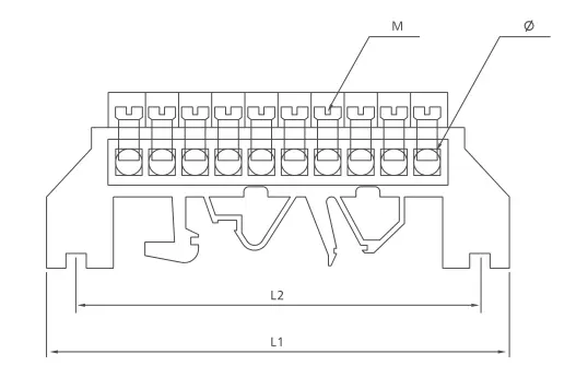 KASEEY Brass Terminal block T009 dimension drawing showing L1, L2, M and diameter dimensions
