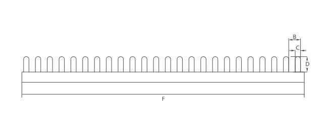 KASEEY Pin type 1P+N busbars V dimension drawing showing B, C, D and F dimensions